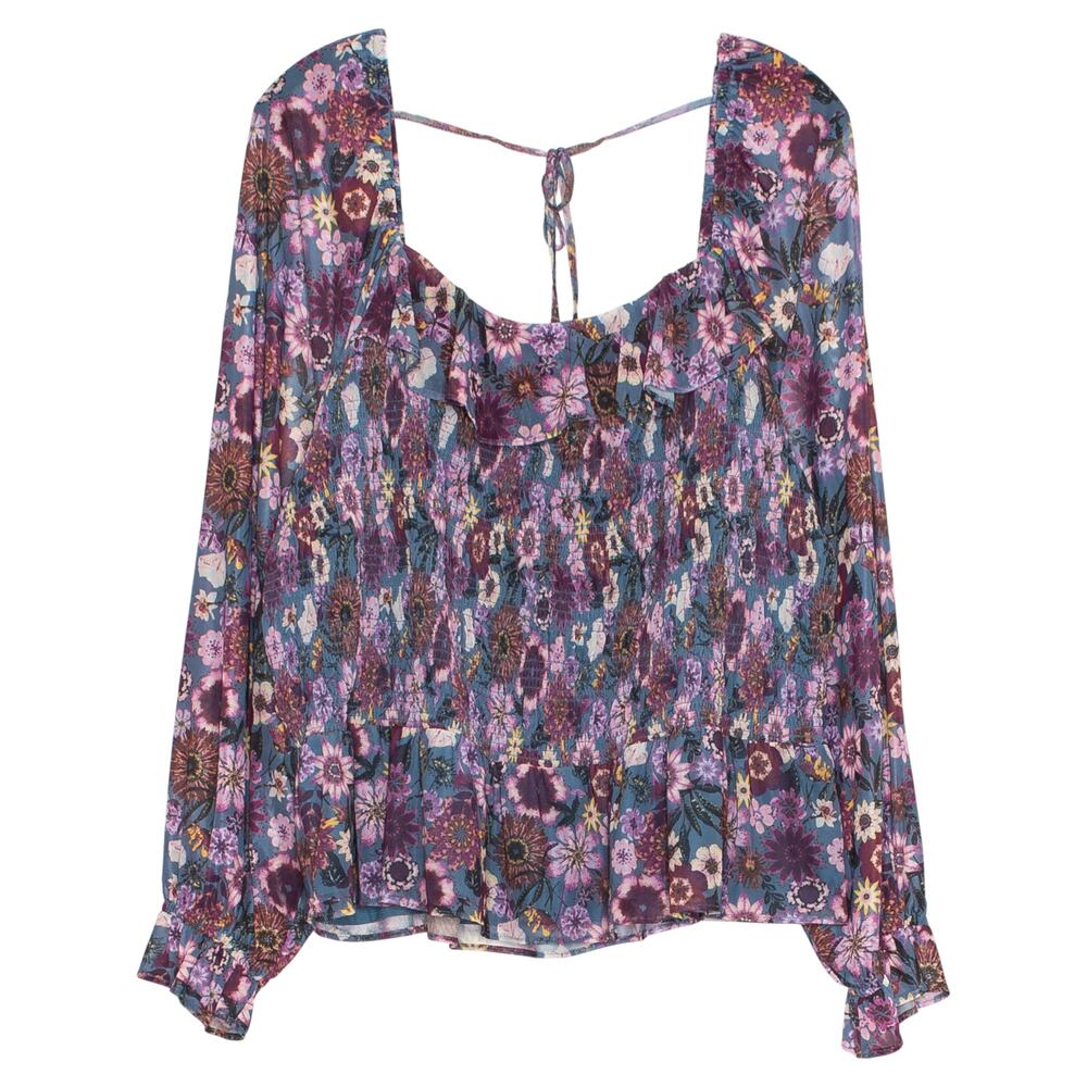 LC Lauren Conrad Top Plus Size 3X Floral Smocked Balloon Sleeves Boho Peasant